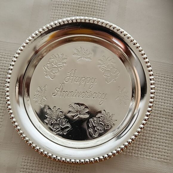 Happy Anniversary Pack Of 3 Small Steel Tray Silver 4.5" - Picture 3 of 16